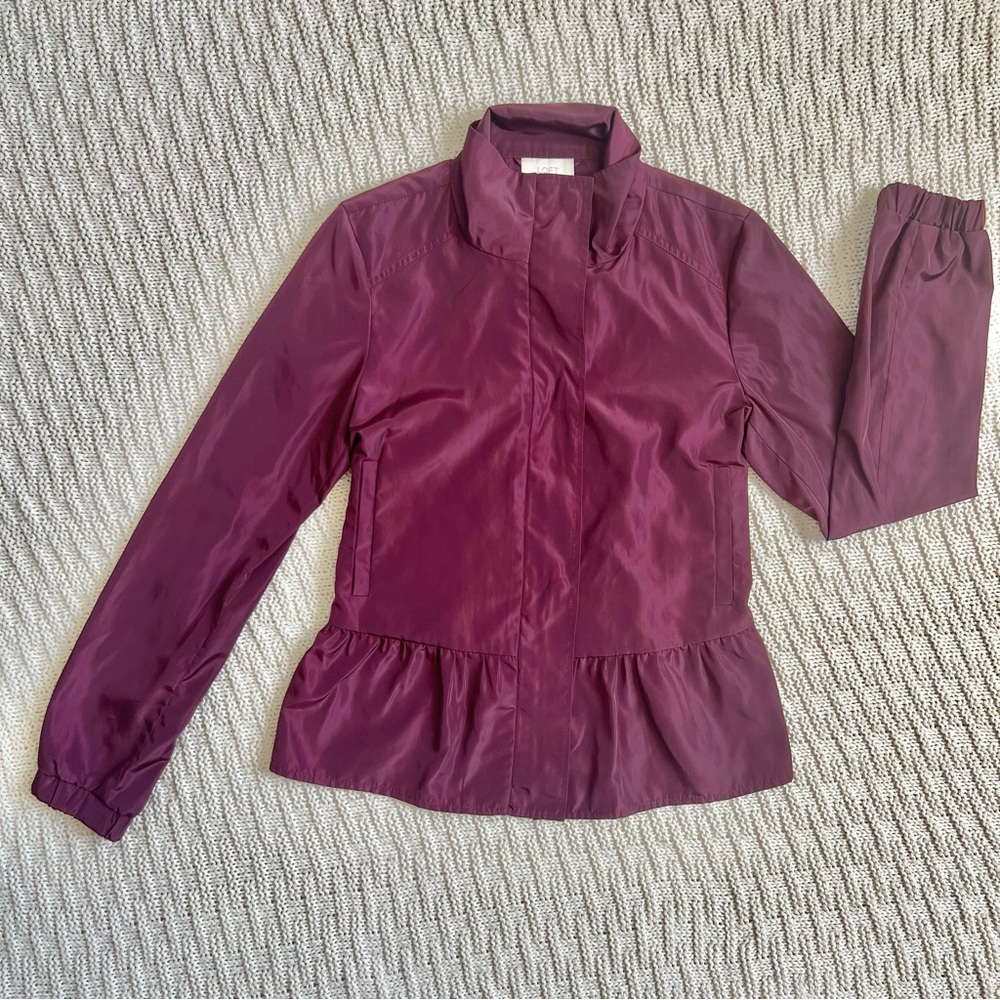 LOFT Long Sleeve Zip Up Waterproof Jacket | Burgundy Purple | Size XS | Women